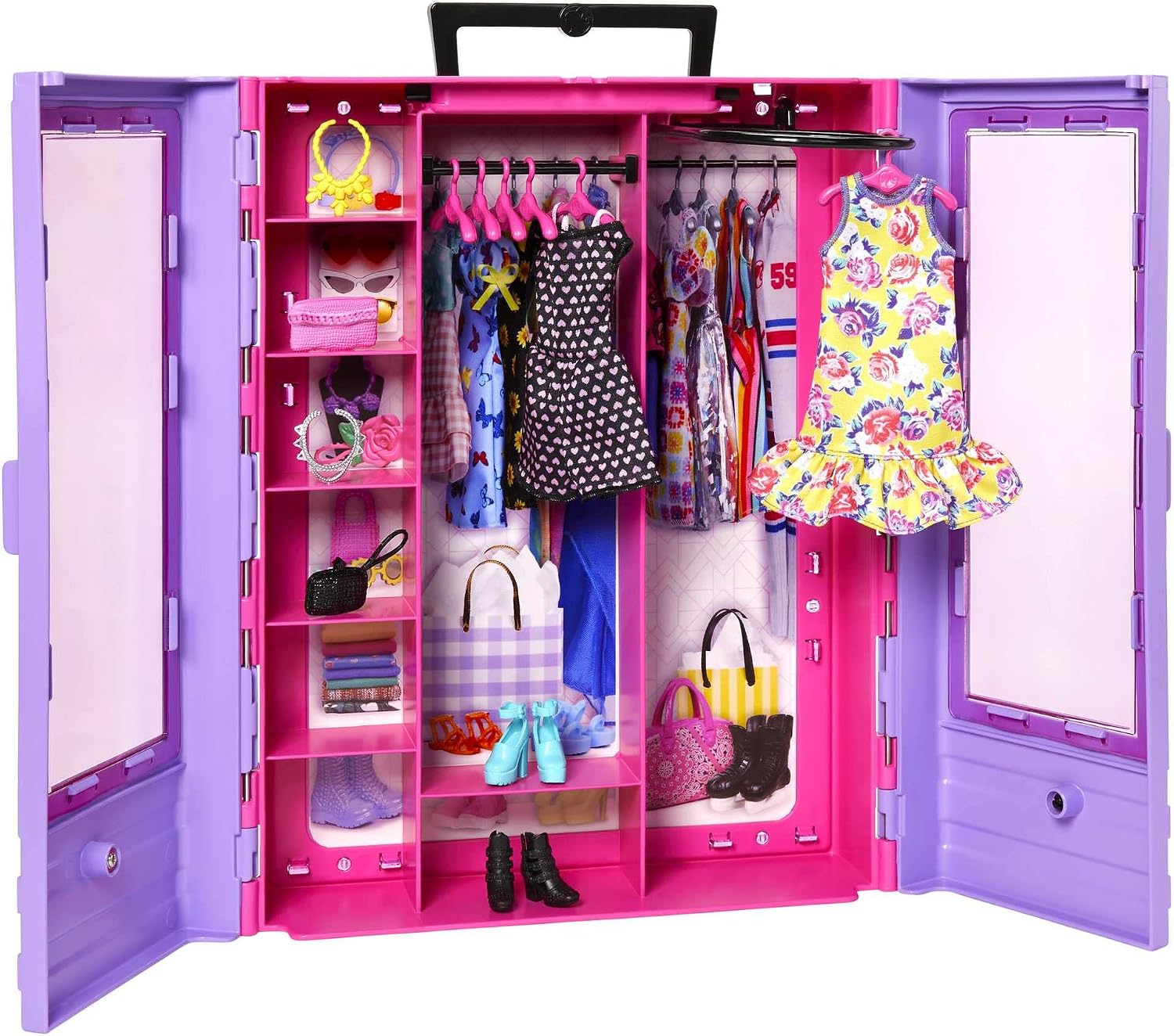 Armário de Moda Portátil Barbie Roxo e Rosa com Boneca e Acessórios — foto 2