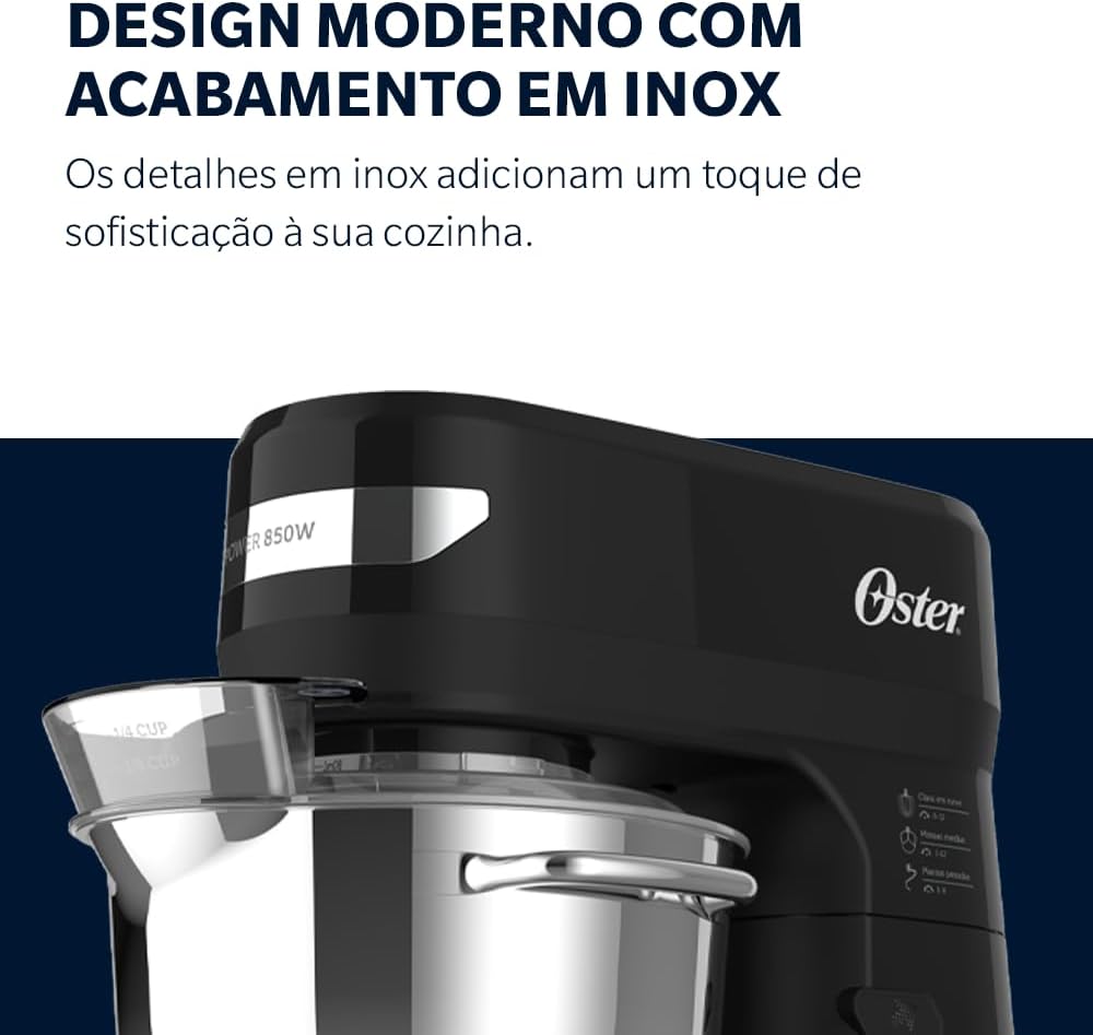 Batedeira Oster 850W Planetária Inox com 3 Batedores — foto 4