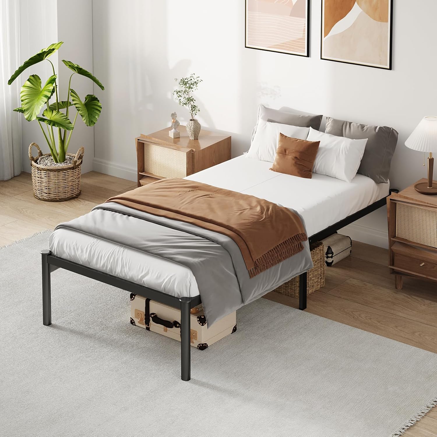 Estrutura de Cama de Metal Twin - Sem Box Spring, Preto