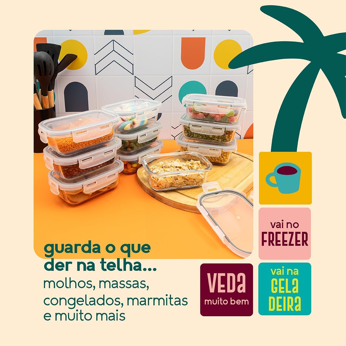 Kit de Potes Herméticos de Vidro Borossilicato para Conservação de Alimentos — foto 4