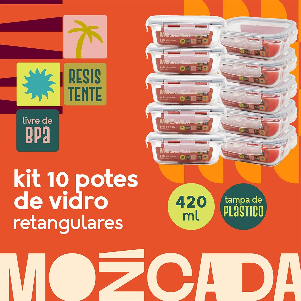 Kit de Potes Herméticos de Vidro Borossilicato para Conservação de Alimentos — foto 3