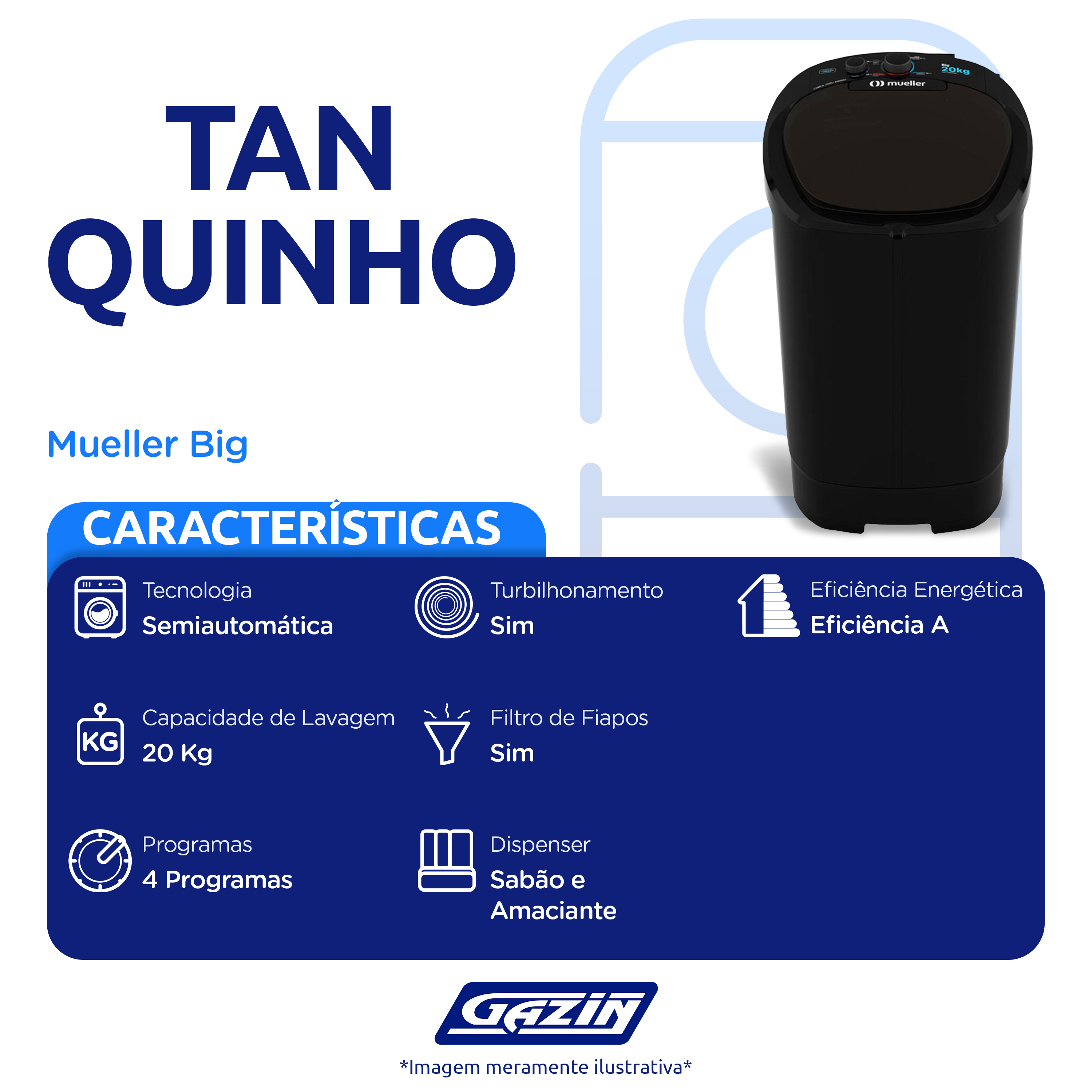 Tanquinho Mueller Big 20Kg Semiautomático Sistema de Drenagem — foto 3