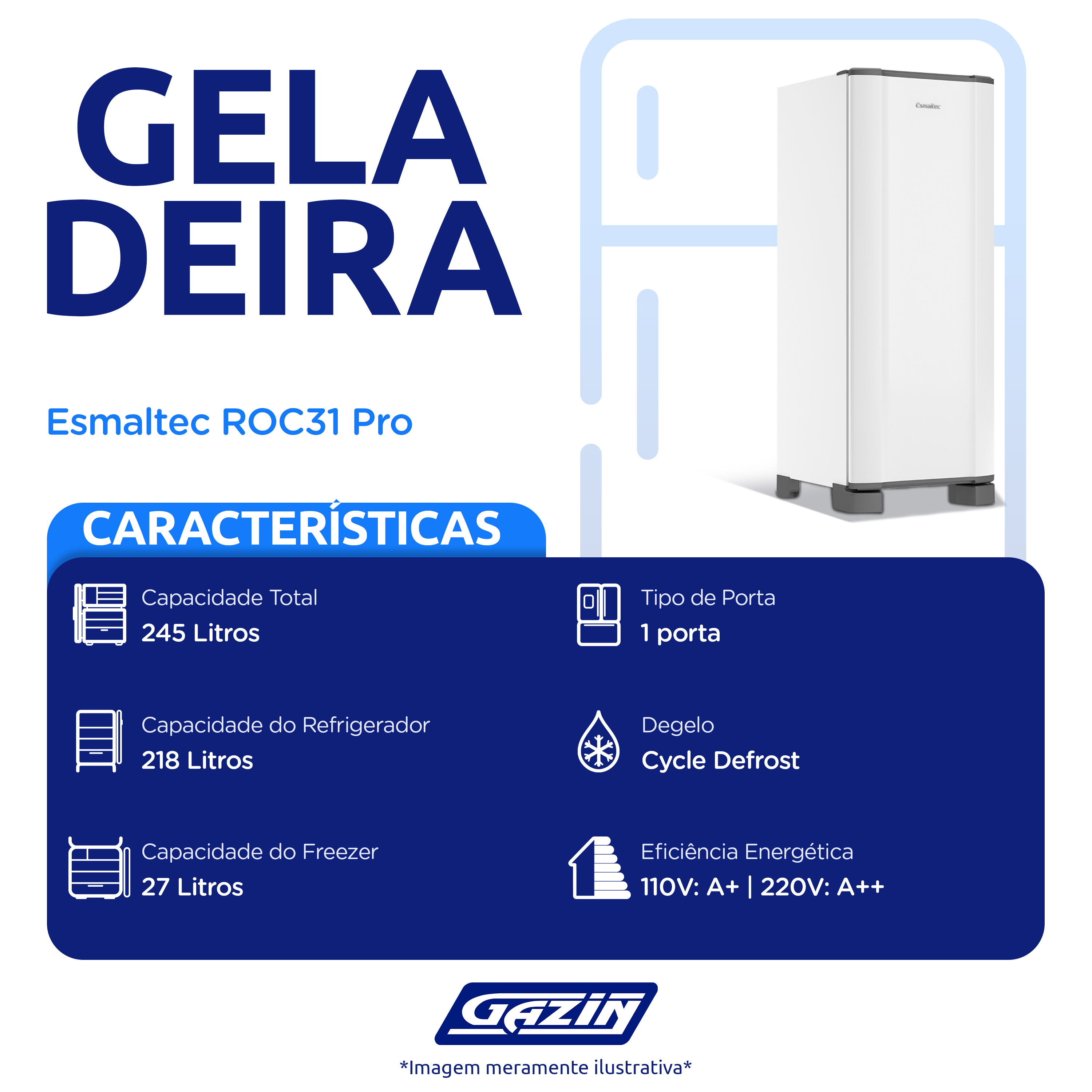 Geladeira Esmaltec 245L Cycle Defrost Inverter ROC31 Pro — foto 3