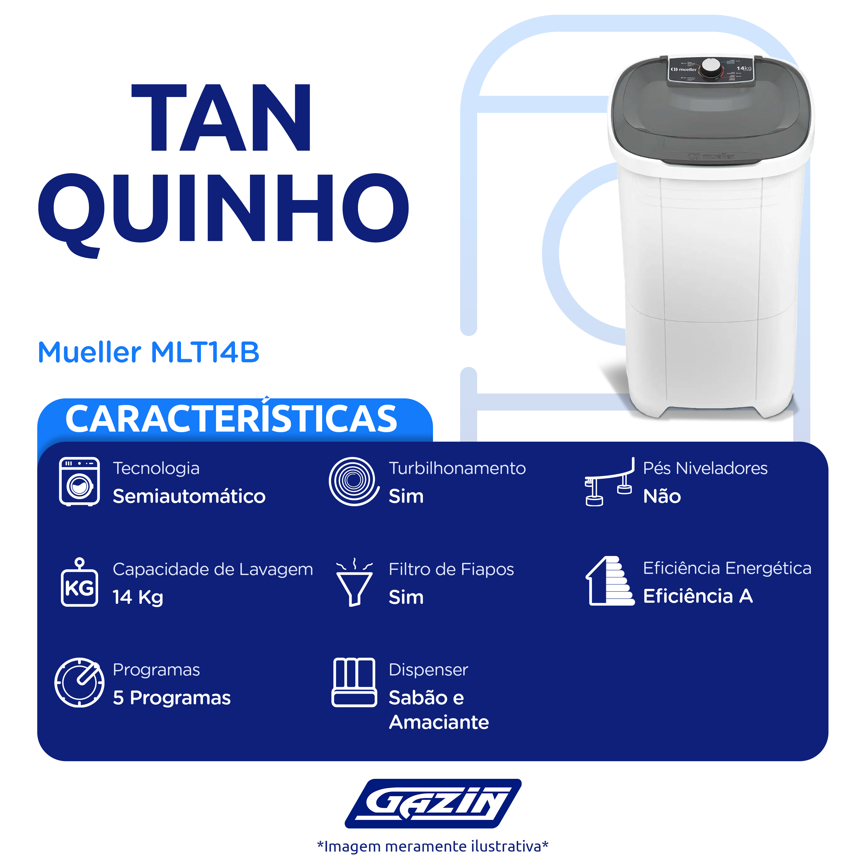 Tanquinho Mueller 14kg Semiautomático com Agitador Removível MLT14B — foto 3