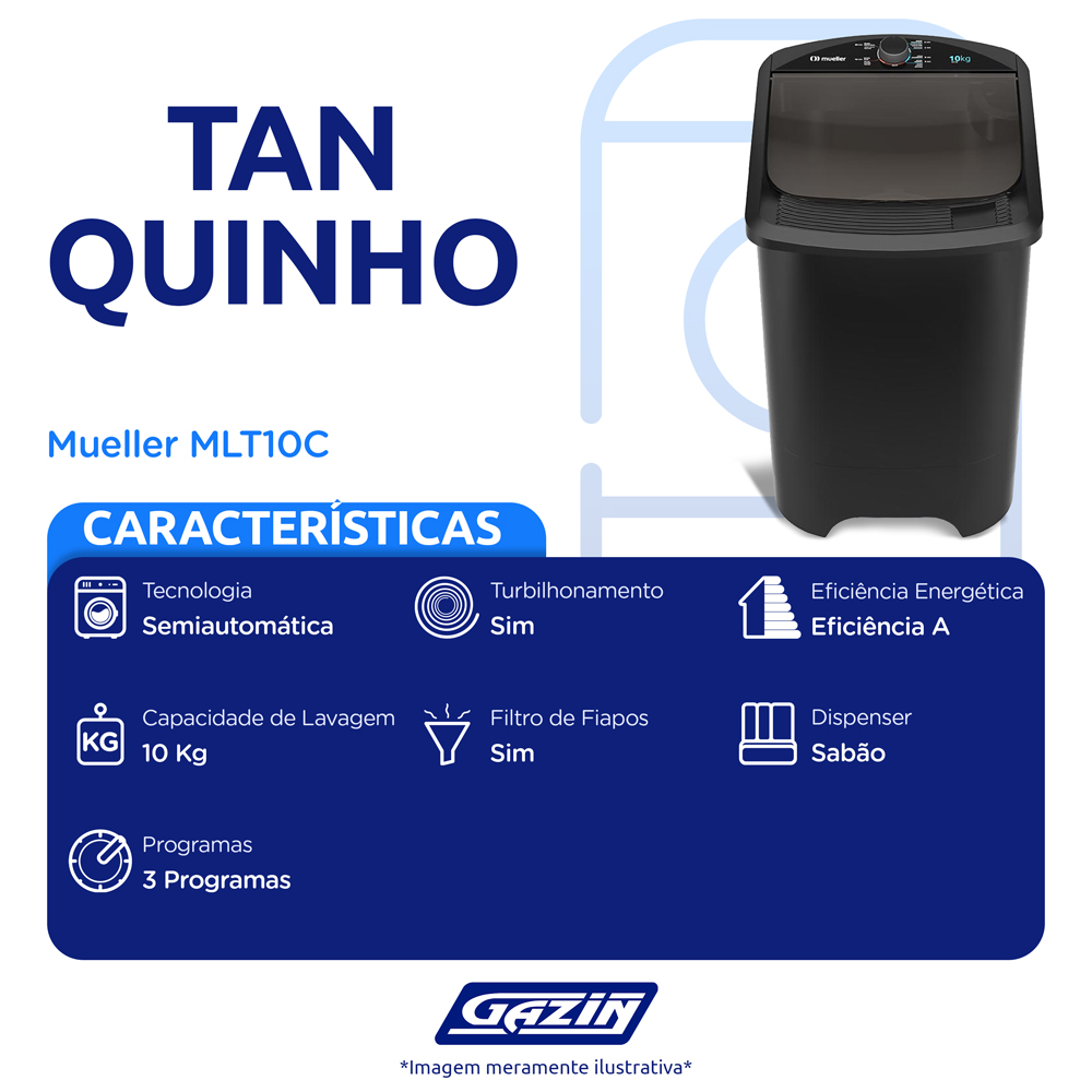 Tanquinho Mueller 10kg Lavagem por Turbilhonamento MLT10C — foto 3