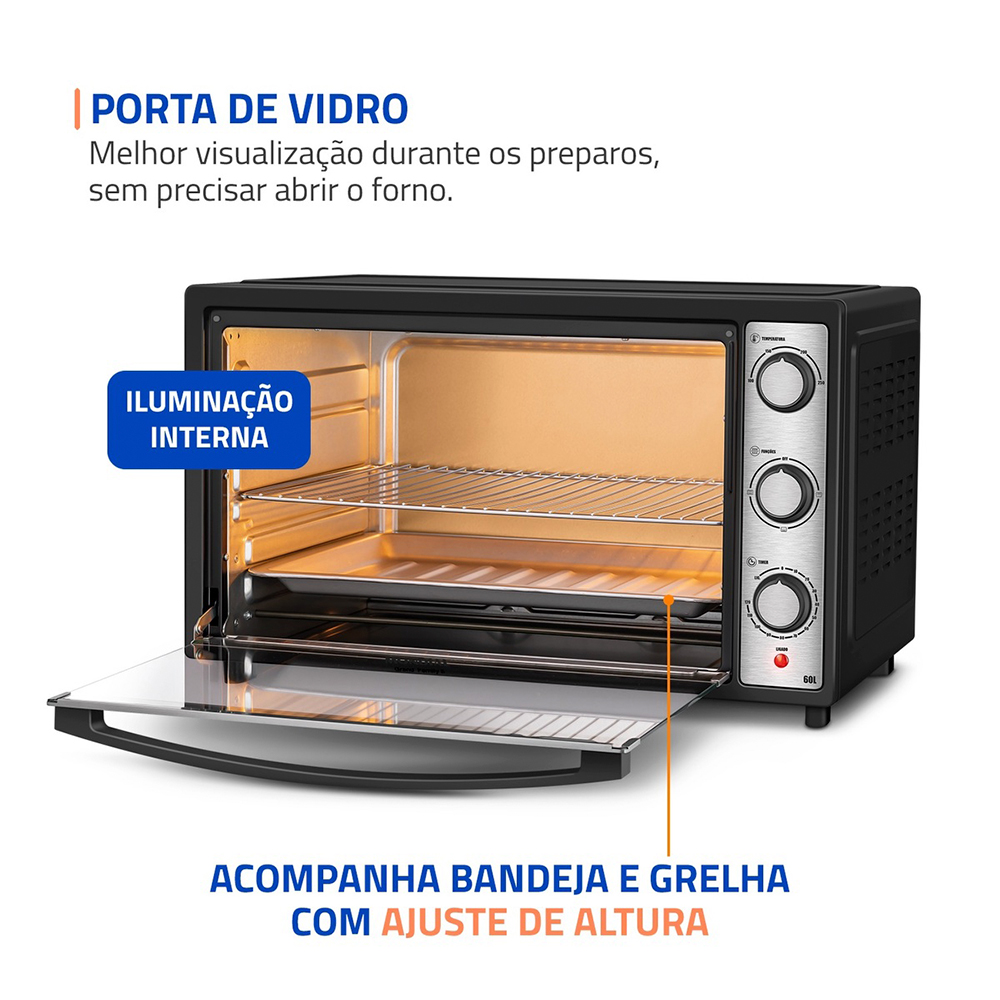 Forno Elétrico 60L Mondial Family Grill Inox Bivolt — foto 6