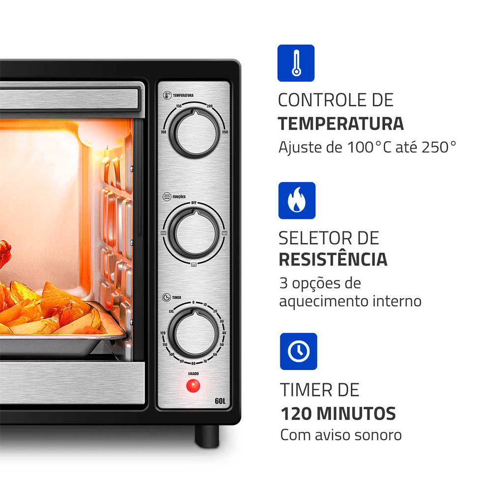 Forno Elétrico 60L Mondial Family Grill Inox Bivolt — foto 7