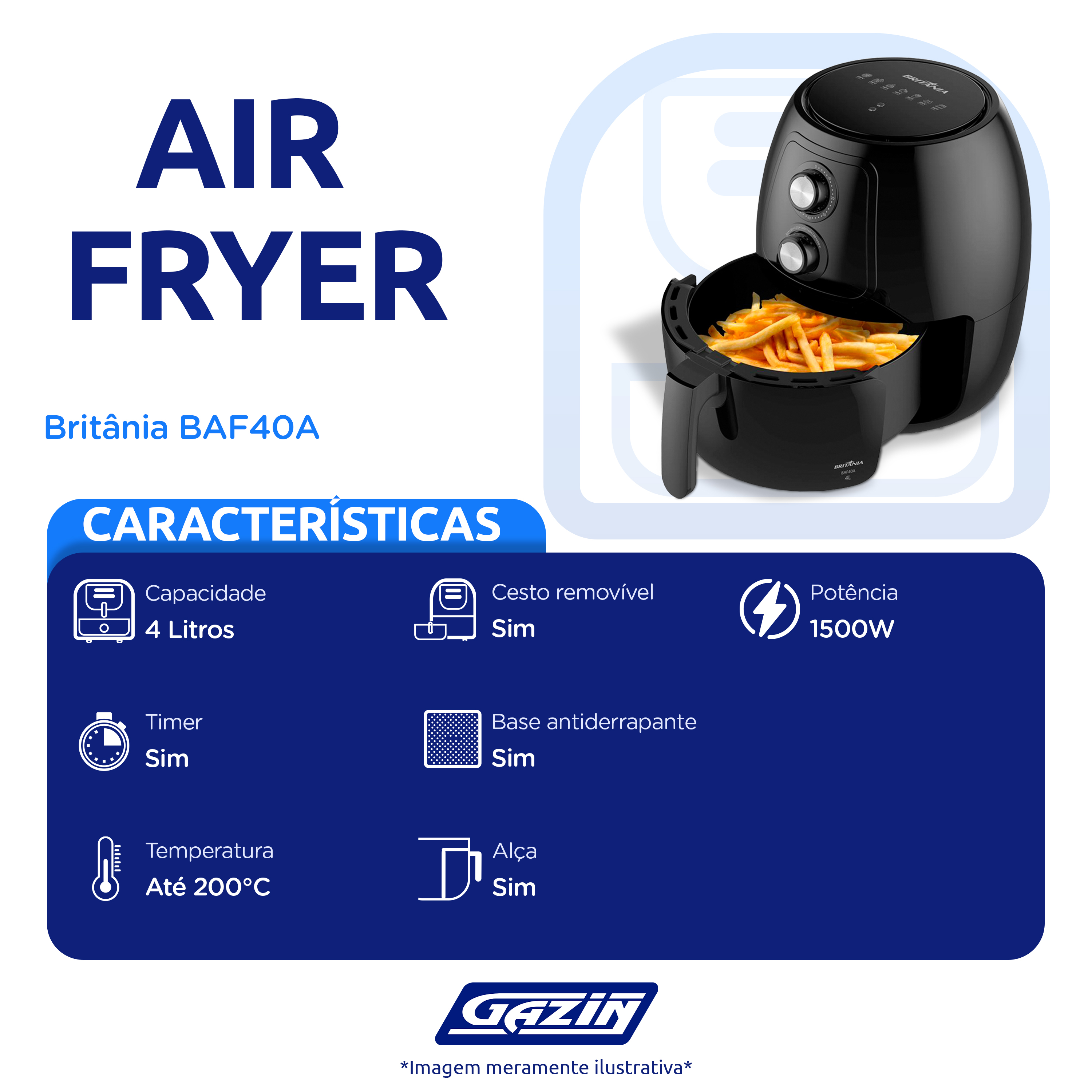 Fritadeira Elétrica Air Fryer Britânia BAF40A 4L 1500W — foto 3