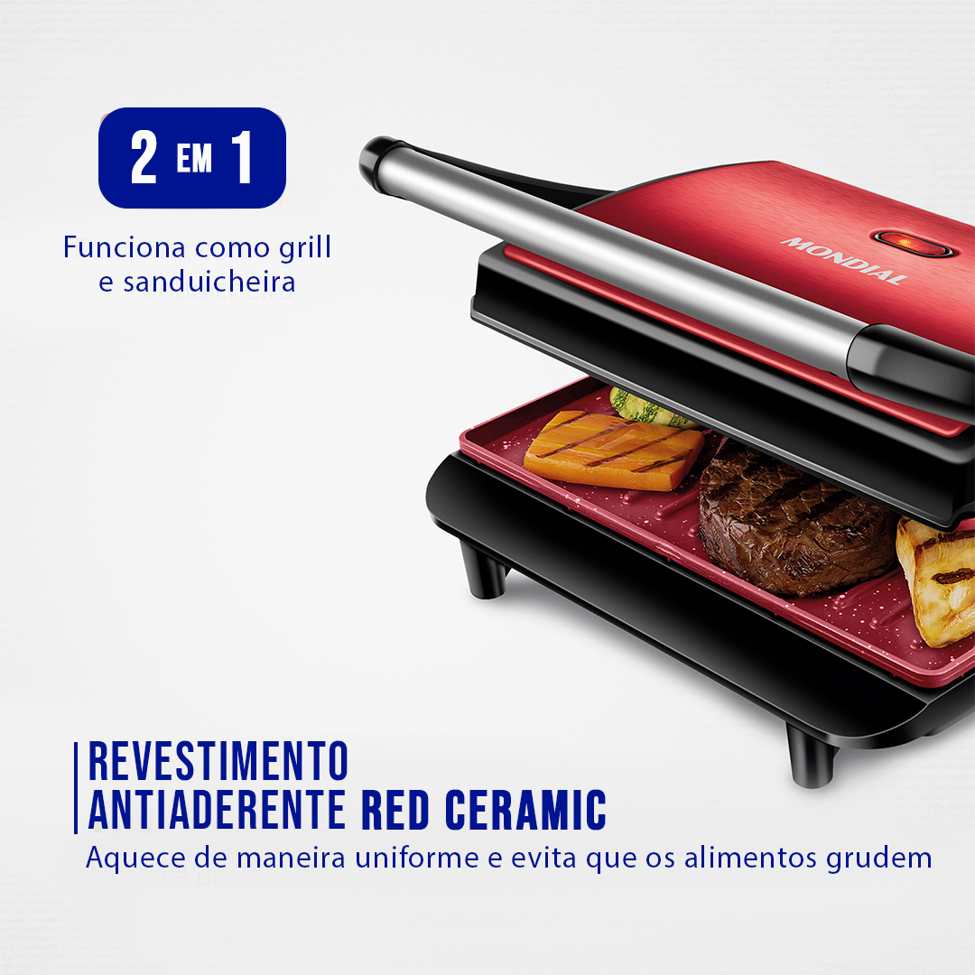 Grill Sanduicheira Mondial Ceramic PG01RC Antiaderente 1000W — foto 3