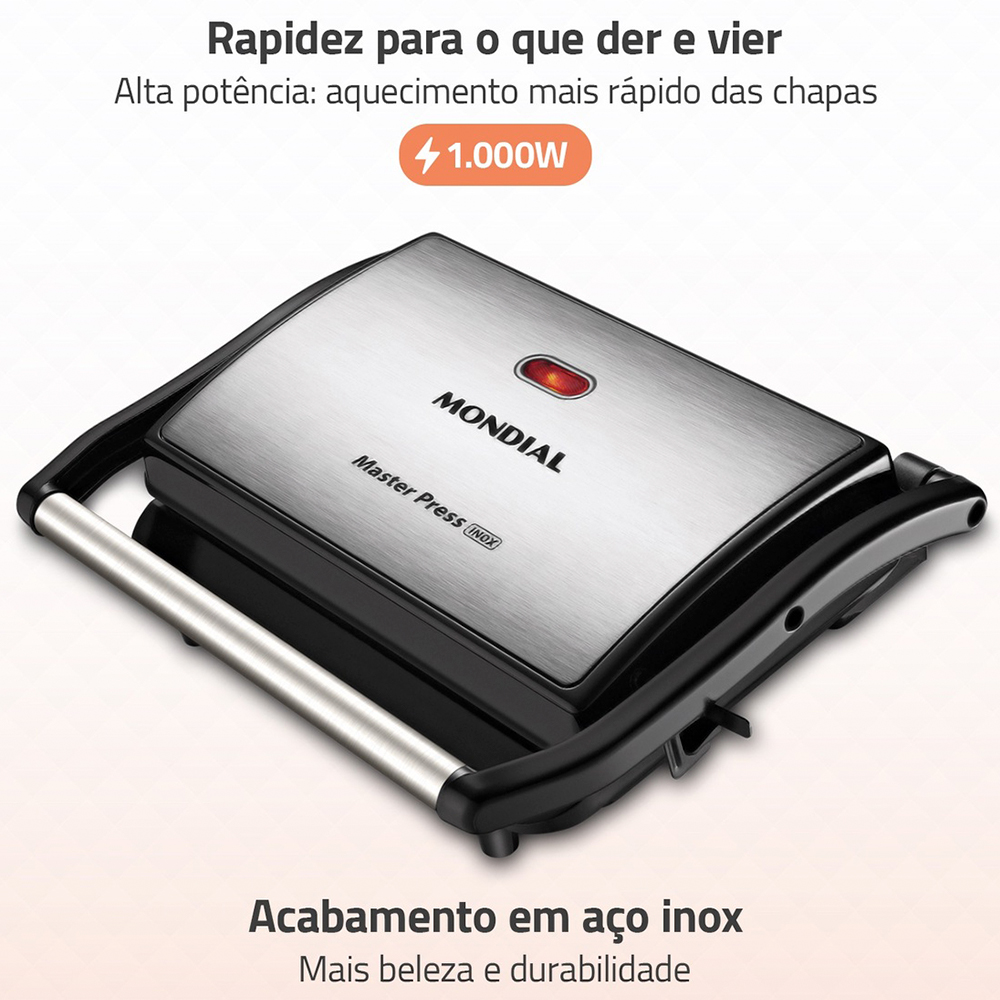 Grill Sanduicheira Mondial Mater Press Inox 1000W — foto 4