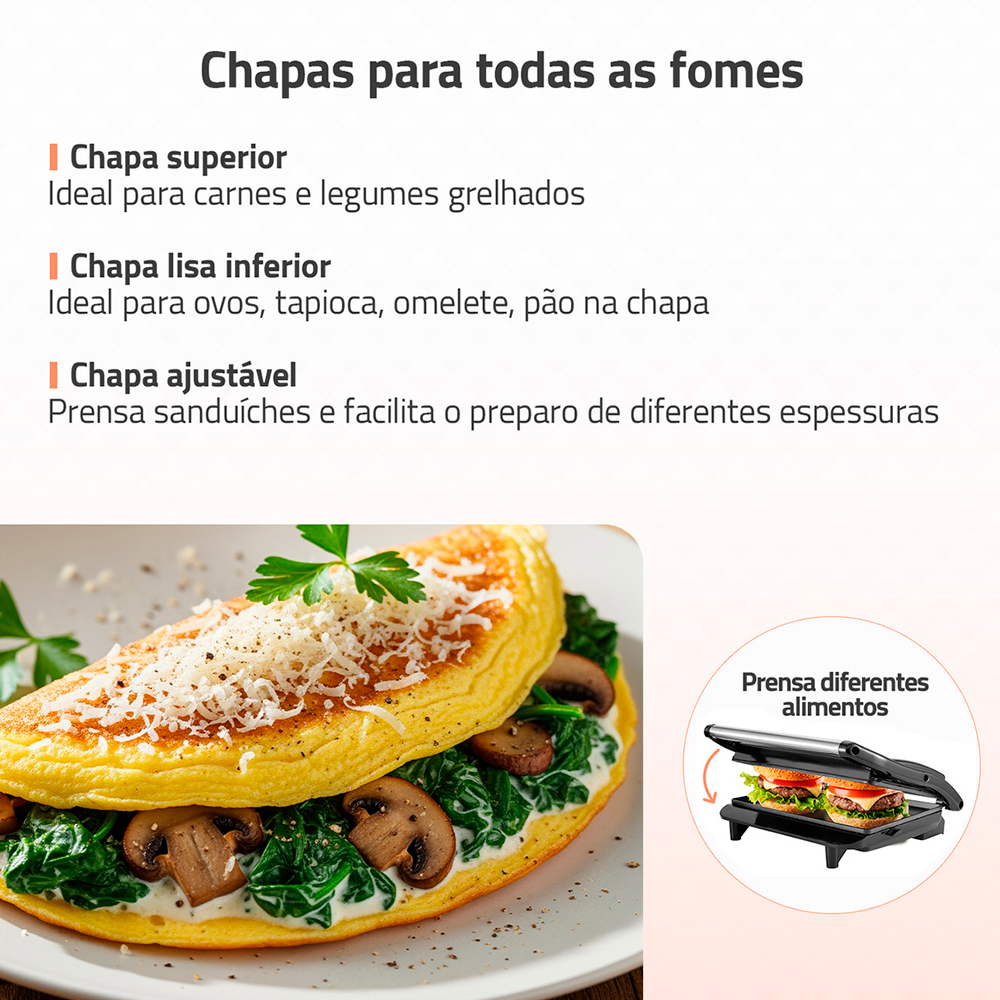 Grill Sanduicheira Mondial Mater Press Inox 1000W — foto 6