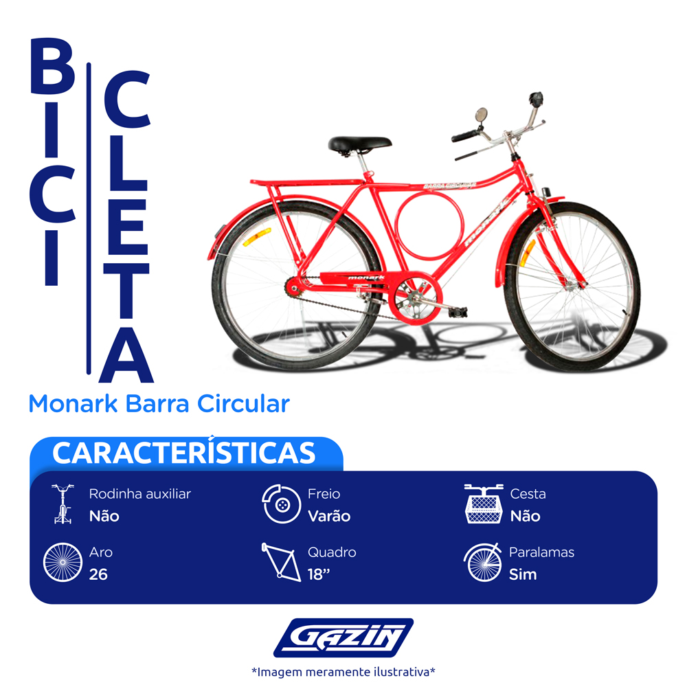 Bicicleta Aro 26 Monark Barra Circular Freio Varão — foto 3