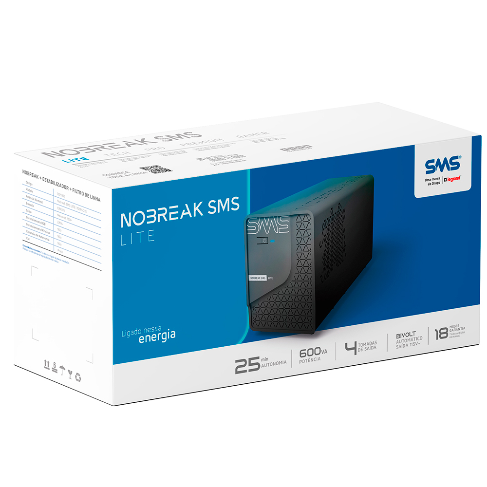 Nobreak SMS LITE 600VA 4 Tomadas 29202 — foto 5