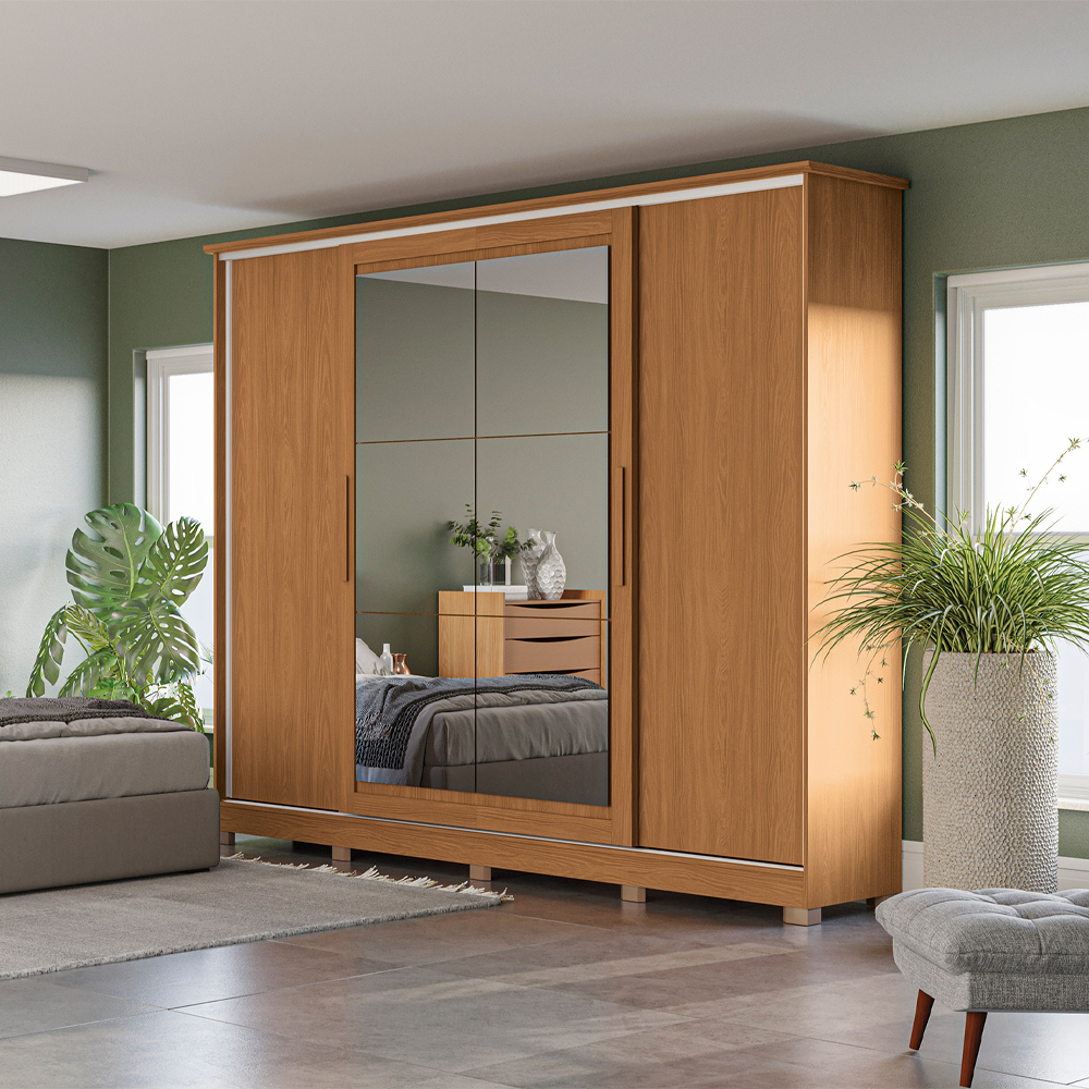 Guarda-Roupa Casal 4 Portas de Correr 4 Gavetas Espelho Ambar Flex Kappesberg