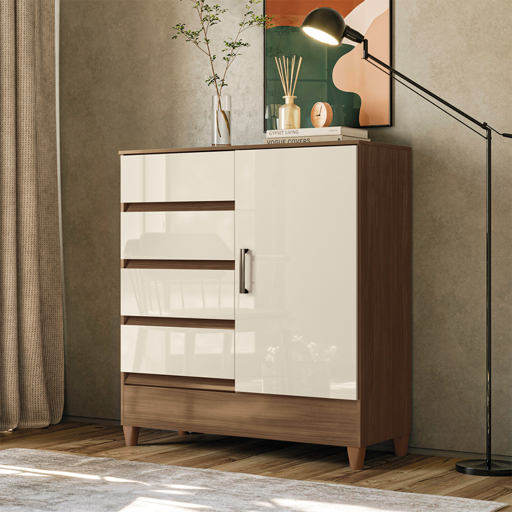 Cômoda 1 Porta Bater 4 Gavetas Fit 1.4 Santos Andirá