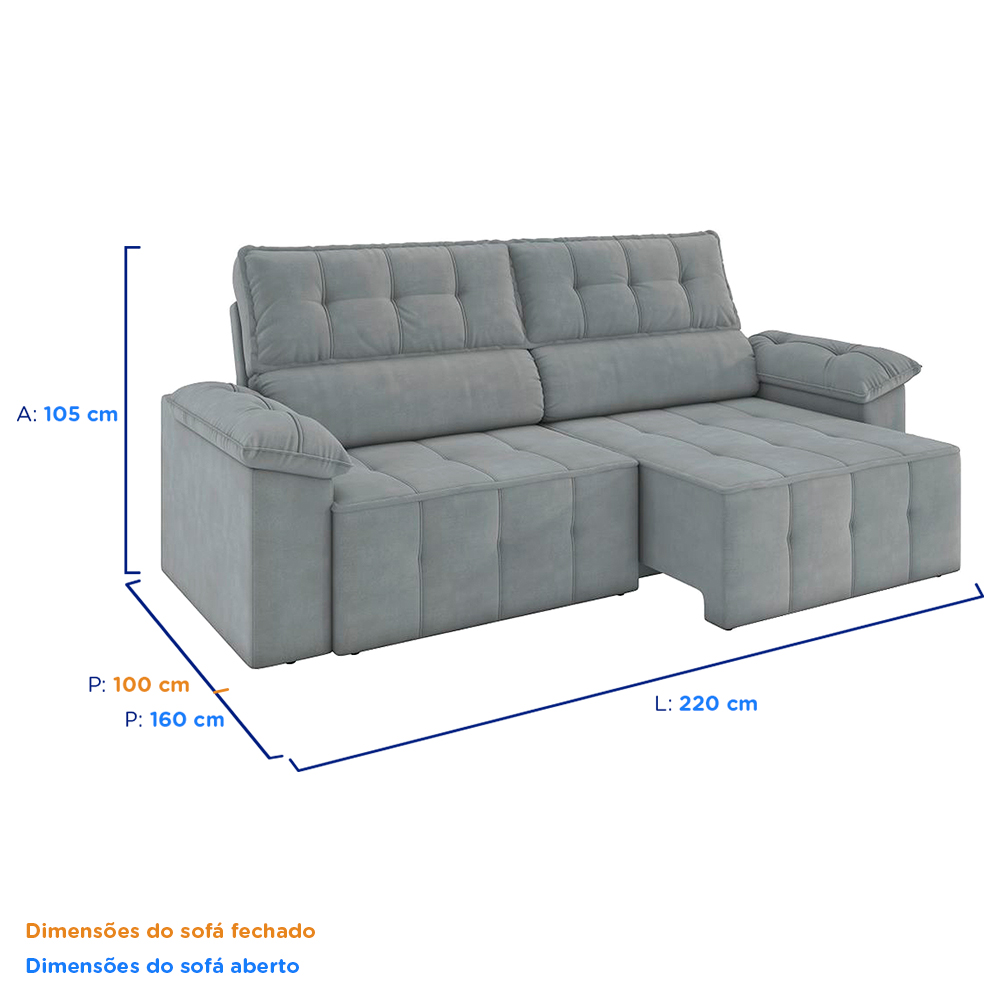 Sofá Retrátil e Reclinável 220 cm Santorini Besthouse — foto 4