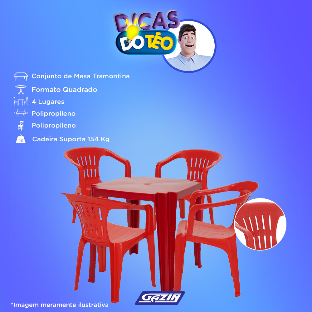 Conjunto de Mesa + 4 Cadeiras Plástico Tramontina — foto 4