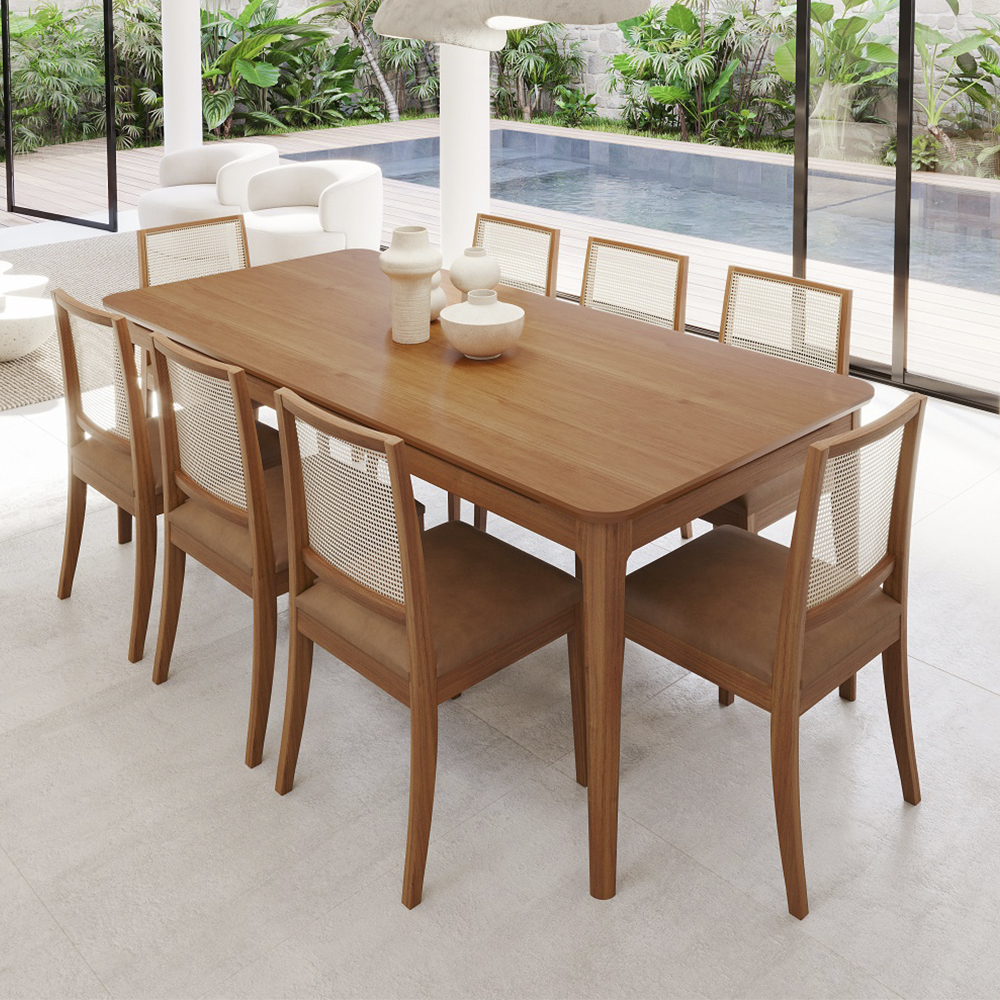 Conjunto de Mesa 8 Cadeiras Tampo MDF com Assento Estofado Baoba Cimol
