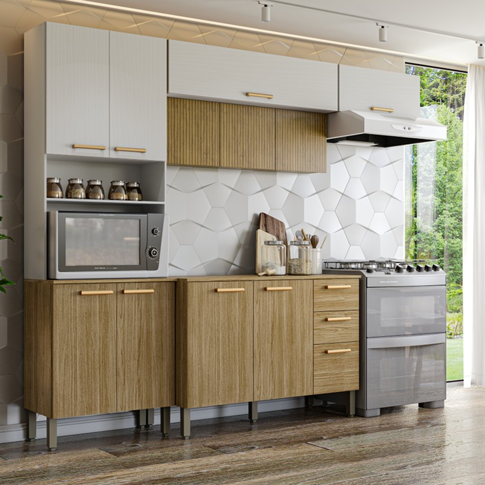 Cozinha Modulada 4 Peças 9 Portas 2 Gavetas MDP e MDF Urbane Kit's Paraná