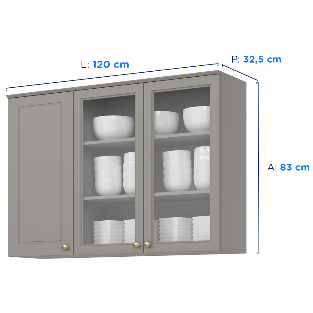 Armário Aéreo 3 Portas com Vidro Americana Henn — foto 4