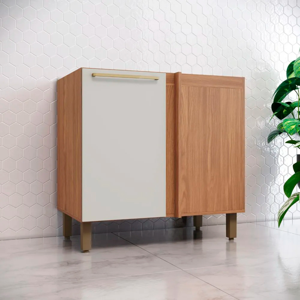 Balcão com Tampo 1 Porta 84 cm MDP Puxadores em Alumínio Requinte Henn