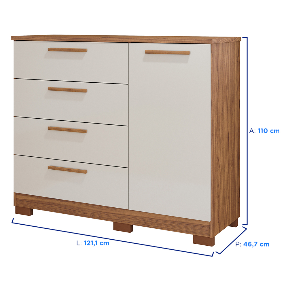 Cômoda 1 Porta 4 Gavetas MDF Malu Panan — foto 3