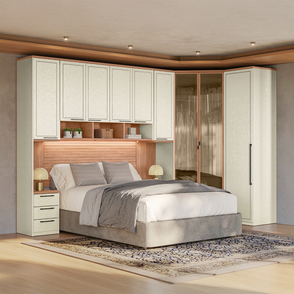 Roupeiro Modulado Santos Andira Doce Vida 6 Peças com Portas de Vidro