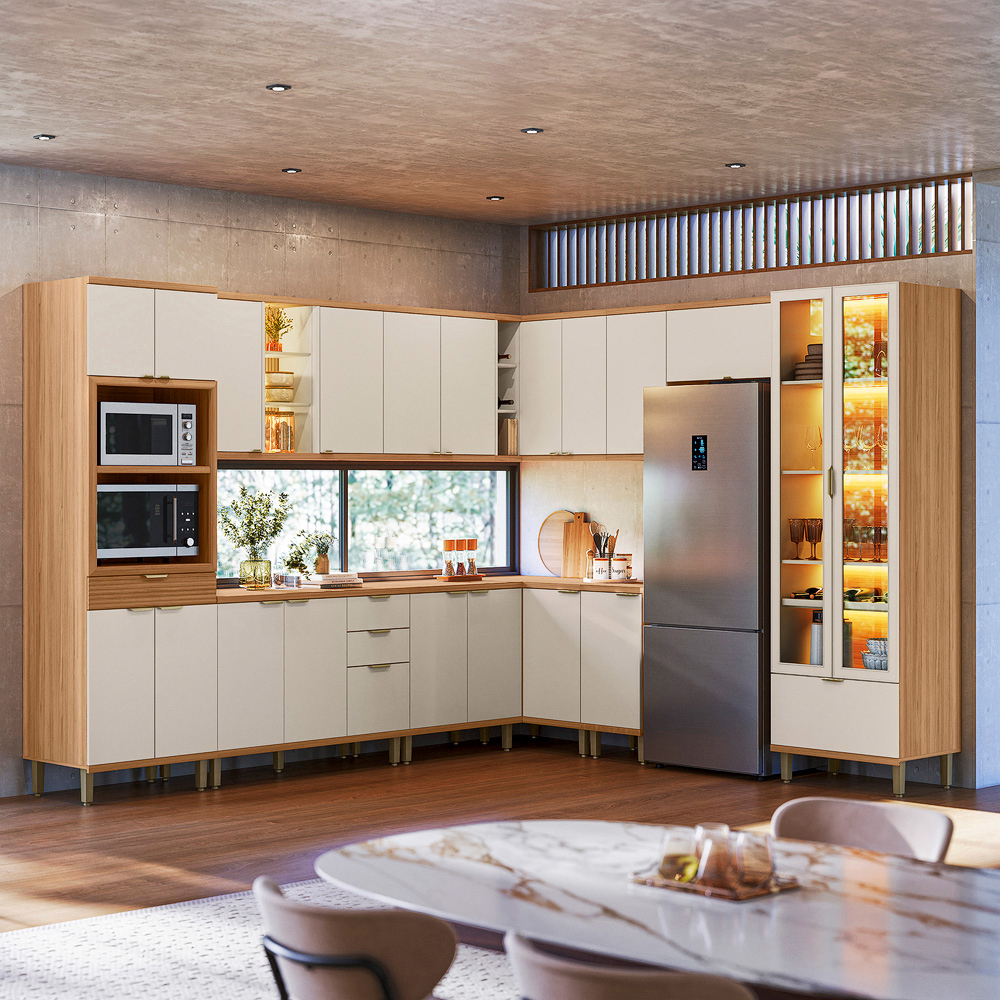 Cozinha Modulada Bless 11 Peças 20 Portas 5 Gavetas com Cristaleira - Linea Brasil