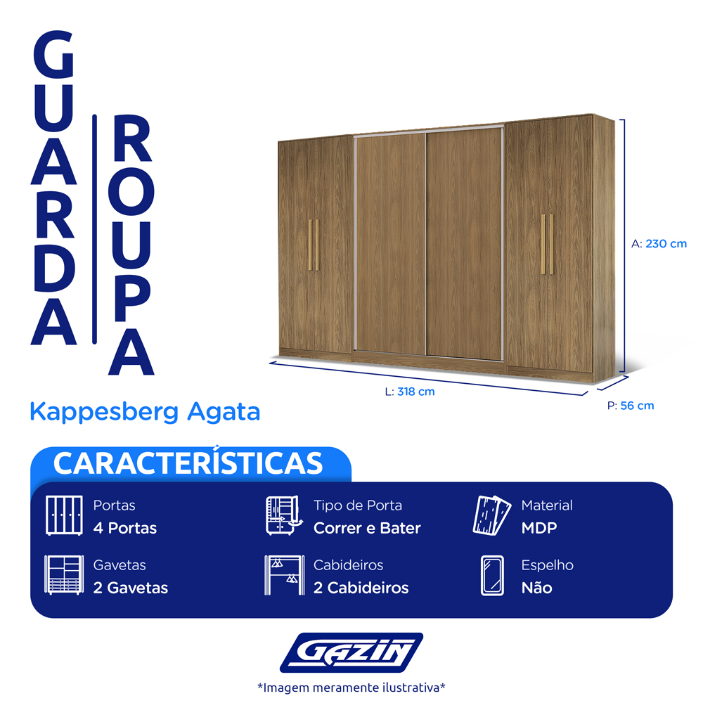 Roupeiro Modulado Kappesberg Ágata 3 Peças - MDP, 4 Portas — foto 4