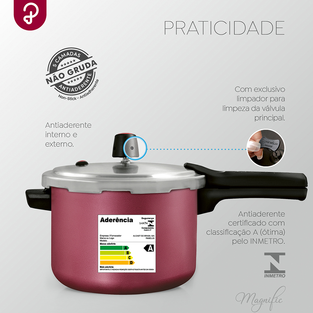 Panela de Pressão Panelux Magnific 4,5L Alumínio Antiaderente — foto 4
