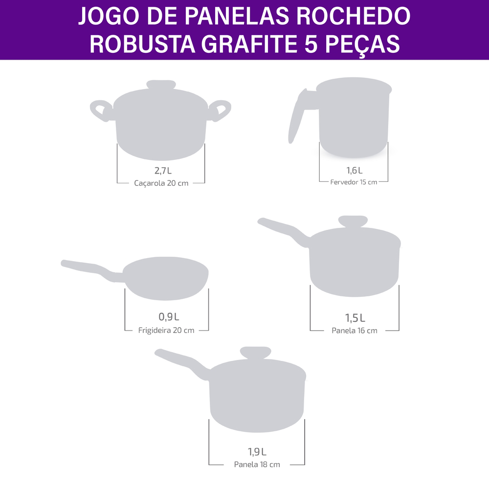 Conjunto de Panelas Rochedo Robusta Antiaderente 5 Peças — foto 5