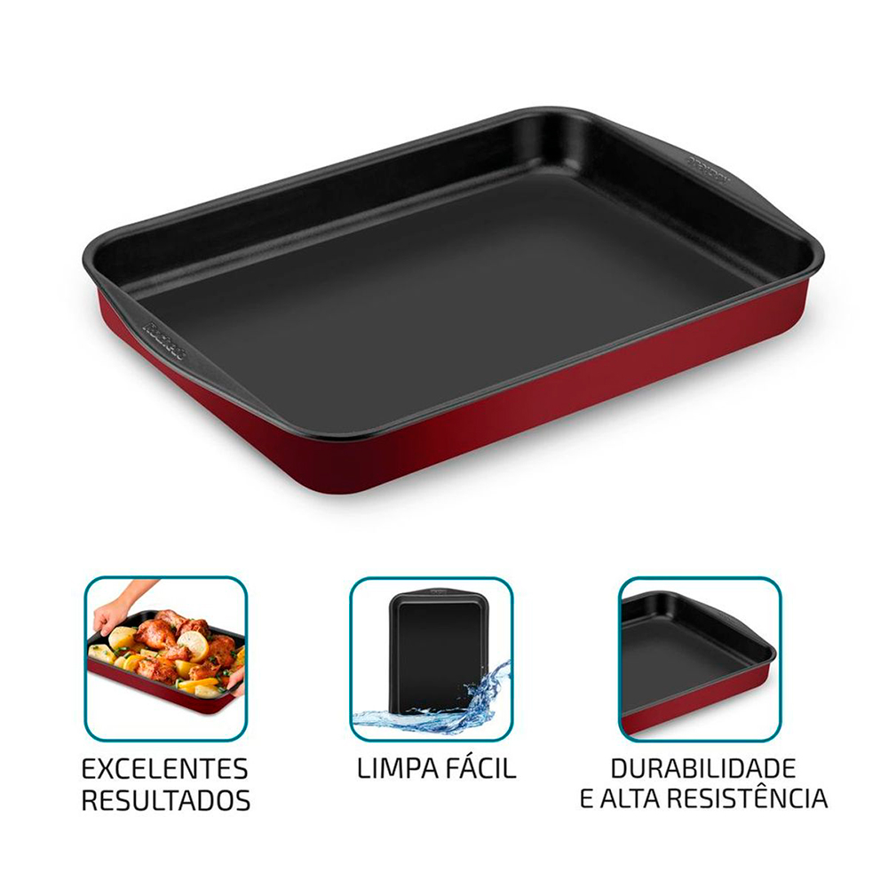 Assadeira Retangular Funda 44cm Antiaderente 6L Rochedo Dura+ — foto 4