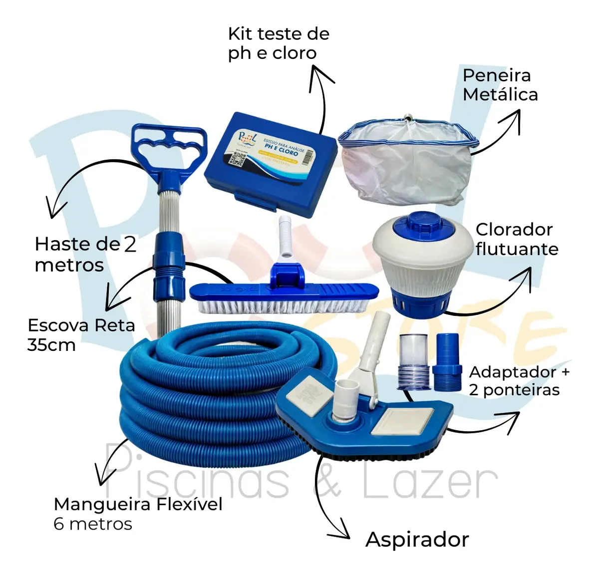 Kit Limpeza Piscina Acessórios Aspirador Clorador Completo — foto 3