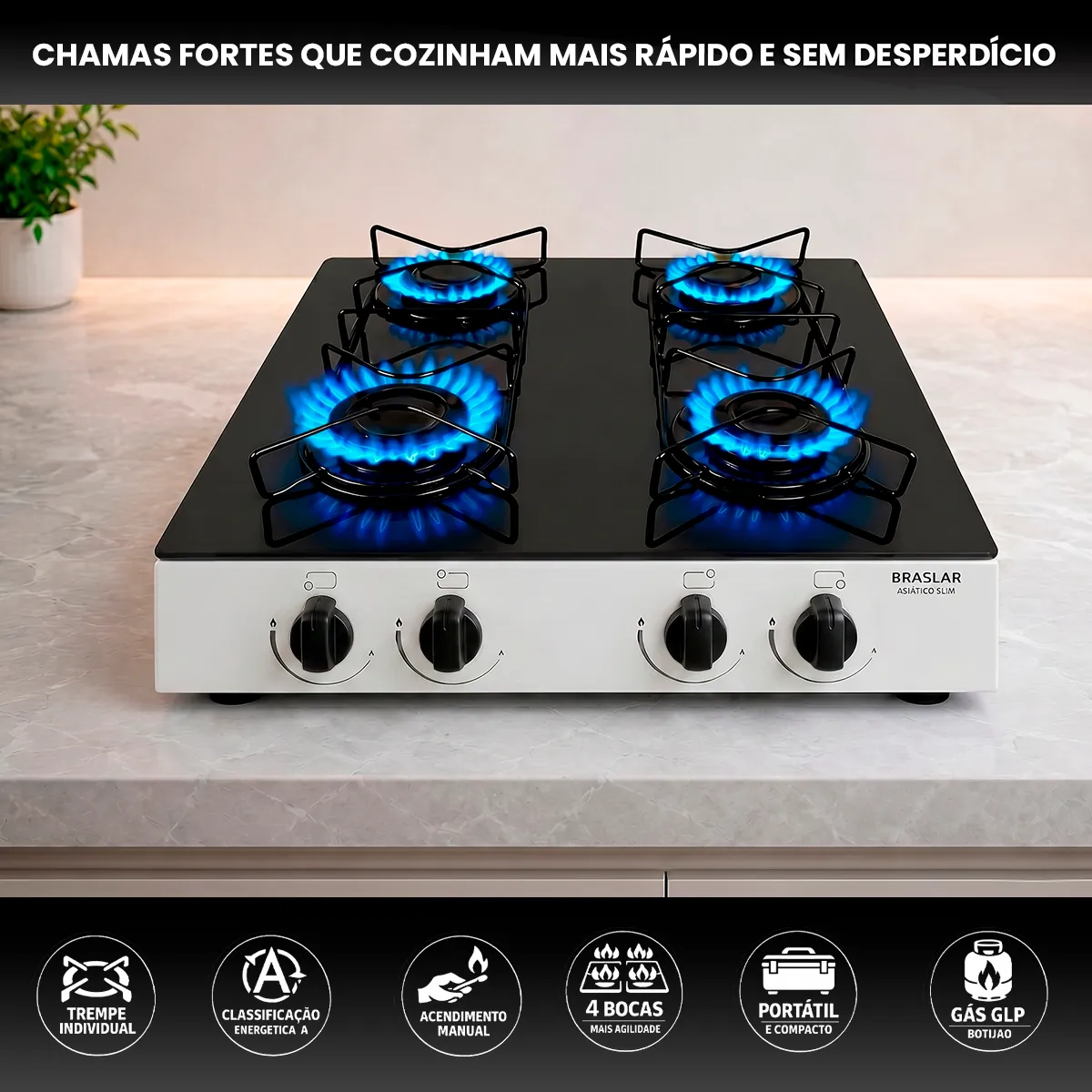 Fogão Cooktop Asiático Vidro 4 Bocas Braslar — foto 3