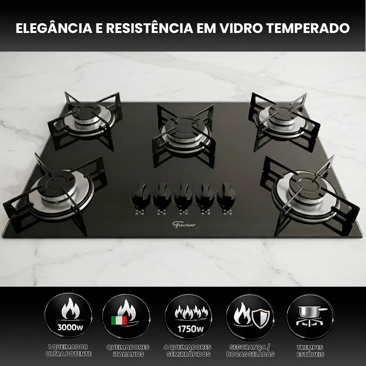 Cooktop Fischer 5 Bocas Vidro Acendimento Rápido Gás — foto 4