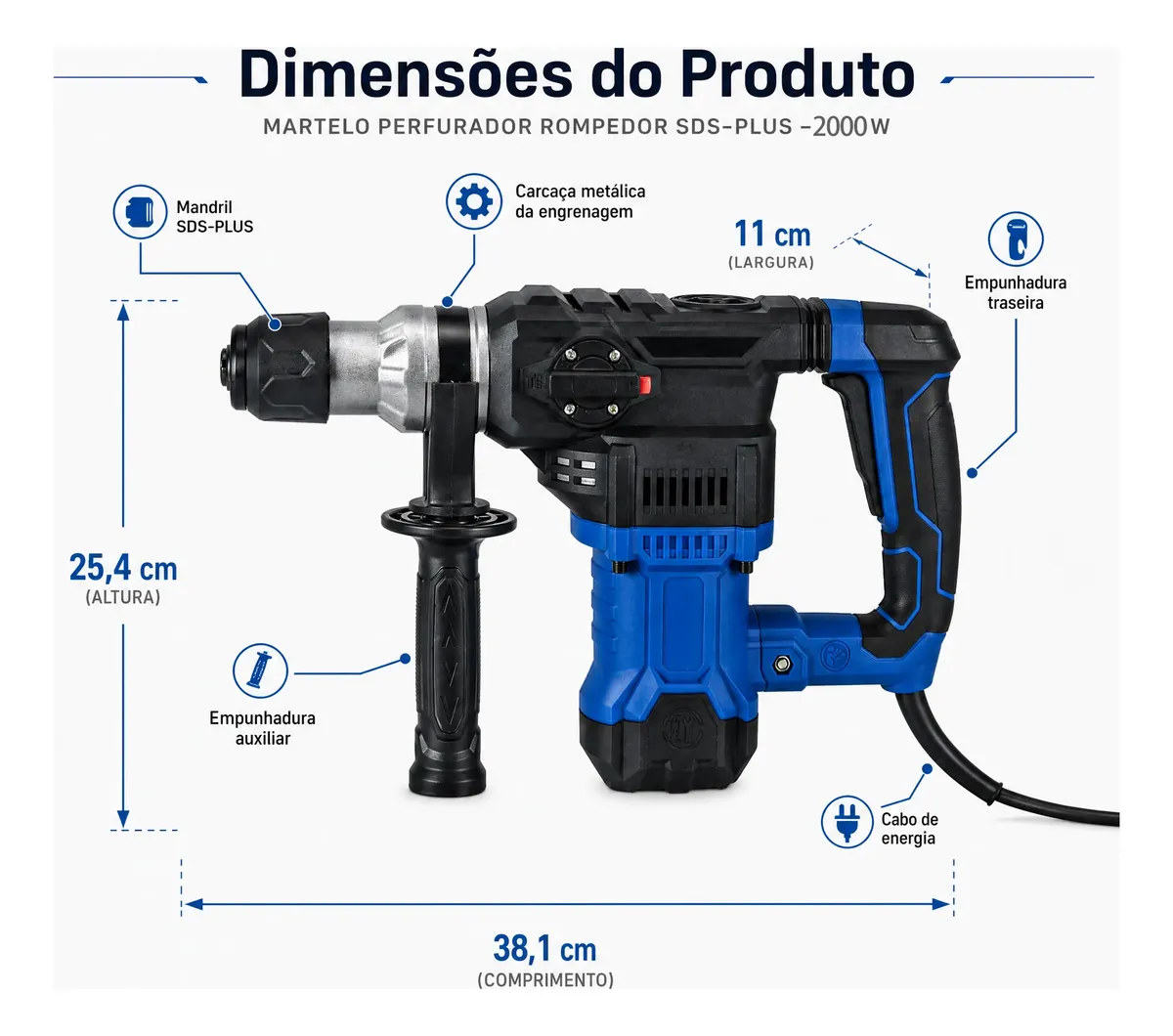 Martelete Rompedor 2000w Sds Plus Perfurador Profissional — foto 3