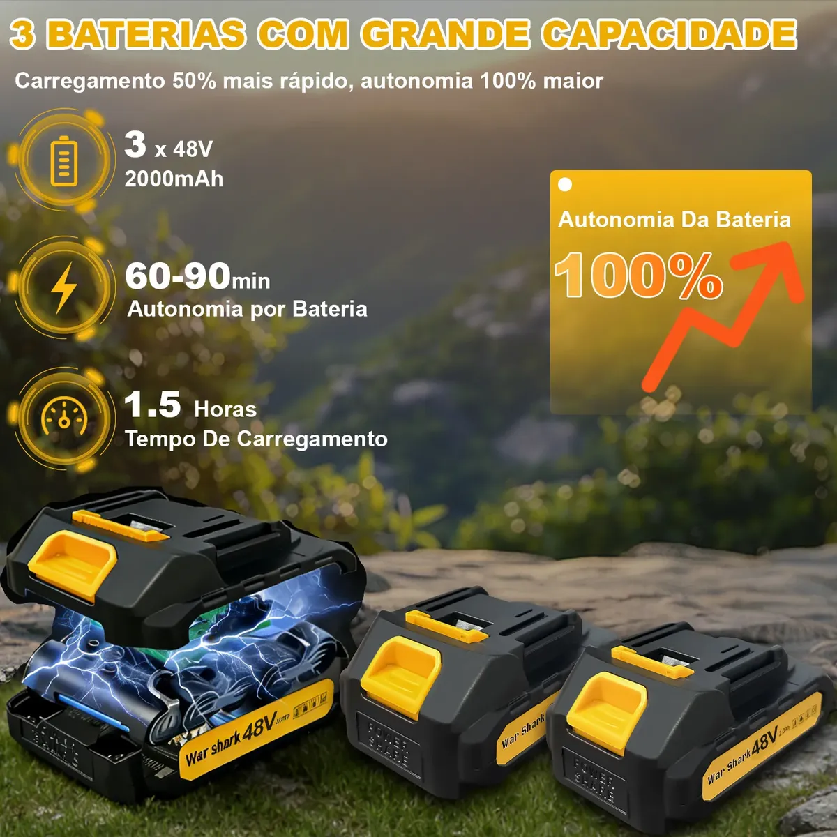 Aparador De Gramas Profissional / 3 Baterias 2000mah — foto 3