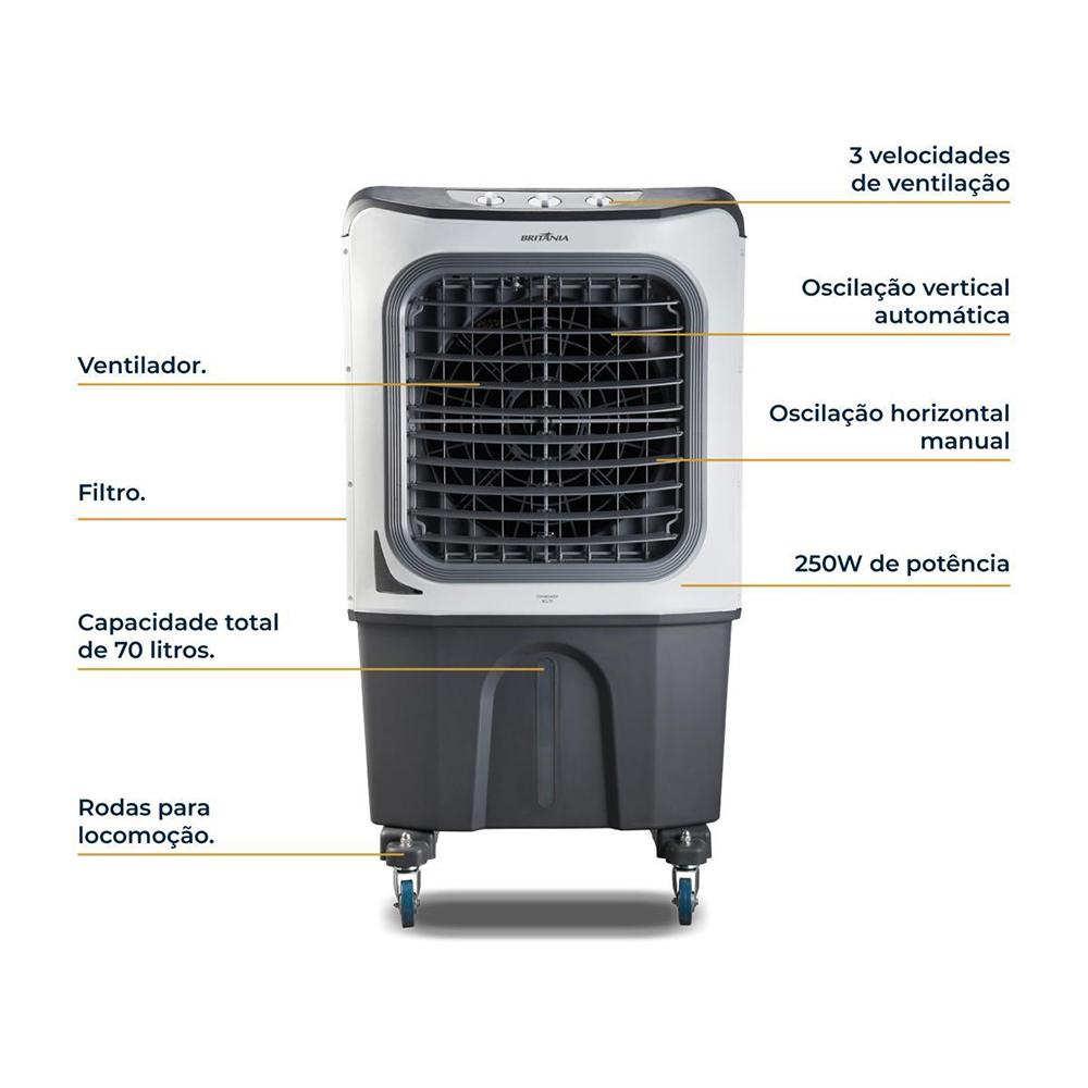 Climatizador de Ar Britânia BCL70 70L 3 Velocidades — foto 8