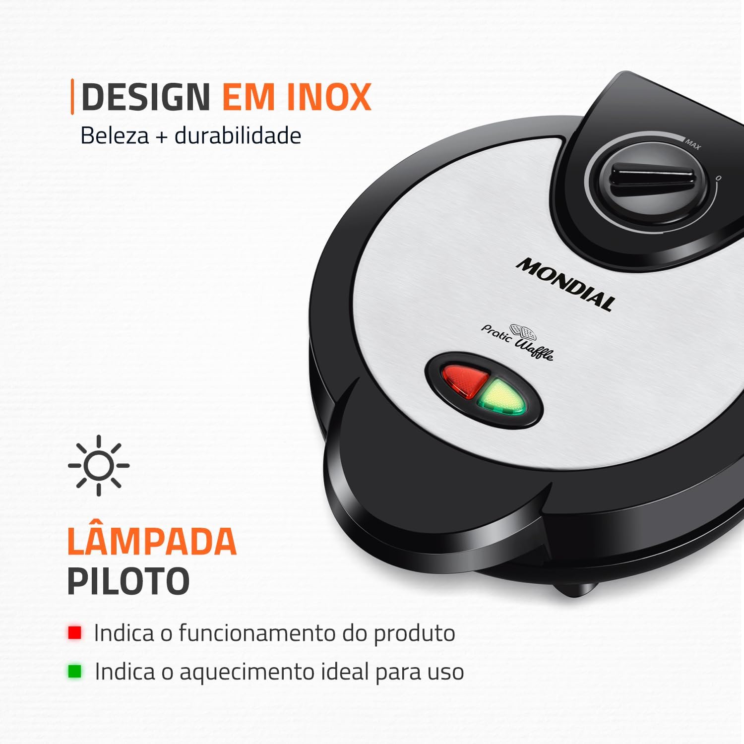 Máquina de Waffles Mondial W-04 1200W Antiaderente para 4 Waffles — foto 5
