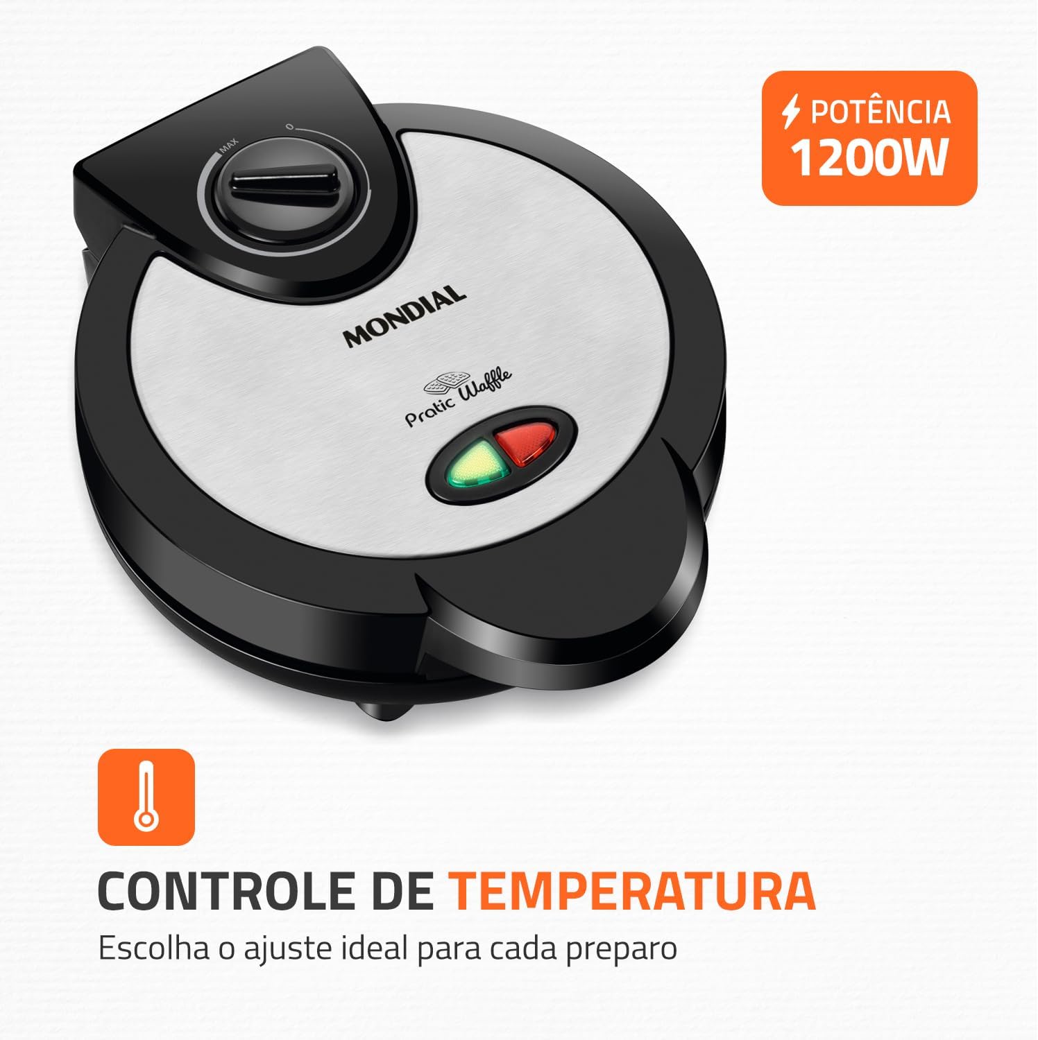 Máquina de Waffles Mondial W-04 1200W Antiaderente para 4 Waffles — foto 4