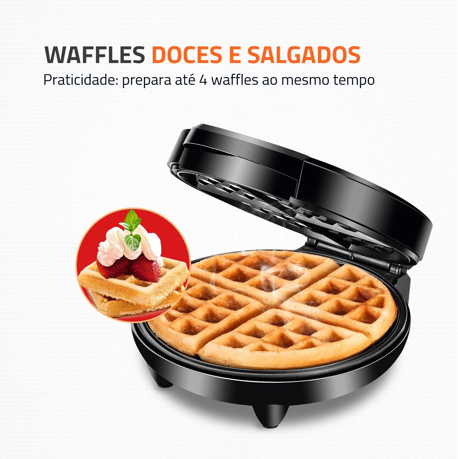 Máquina de Waffles Mondial W-04 1200W Antiaderente para 4 Waffles — foto 2