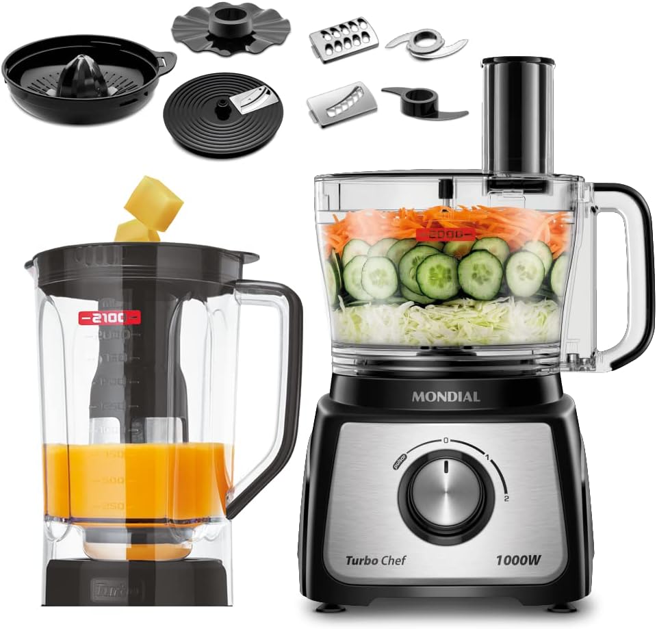MONDIAL Multiprocessador Turbo Chef 9 em 1, Preto, 1000W, 110V - MPN-01-BF