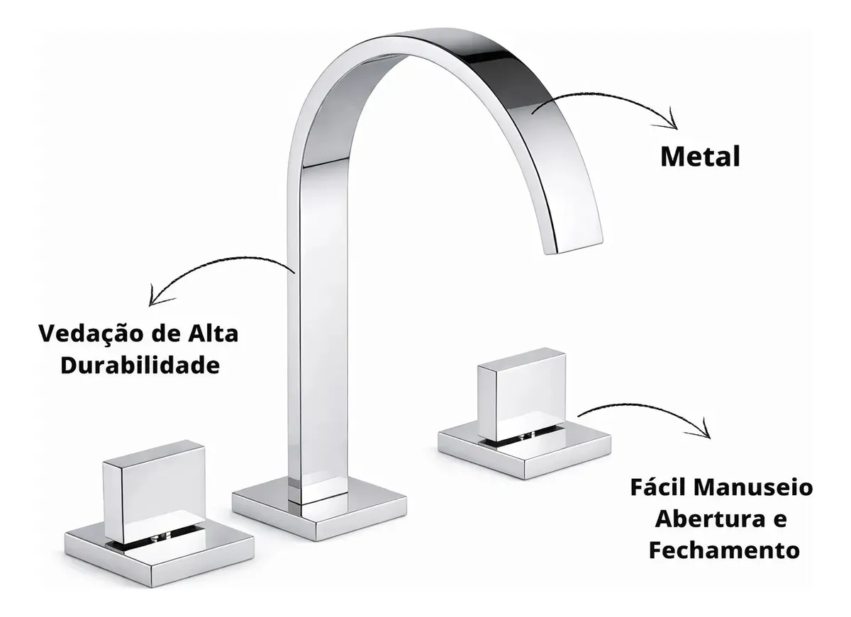Torneira Misturador Lavatório Slim Bicomando Luxo Cromado — foto 3