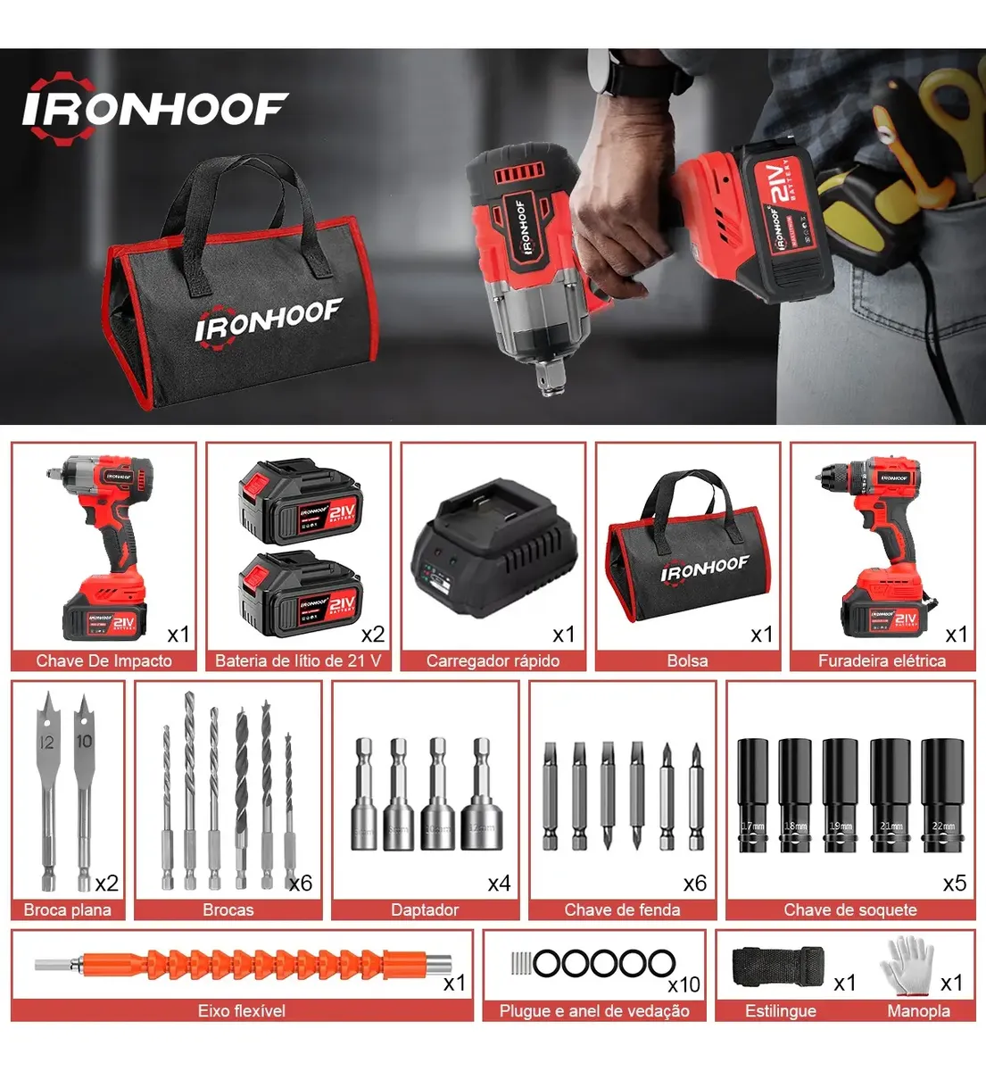 Kit Furadeira E Parafusadeira Chave De Impacto Brushless — foto 3