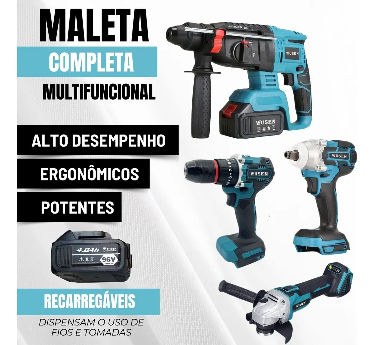 Kit Maleta 4 Ferramentas Furadeira Martelete Esmerilhadeira — foto 3