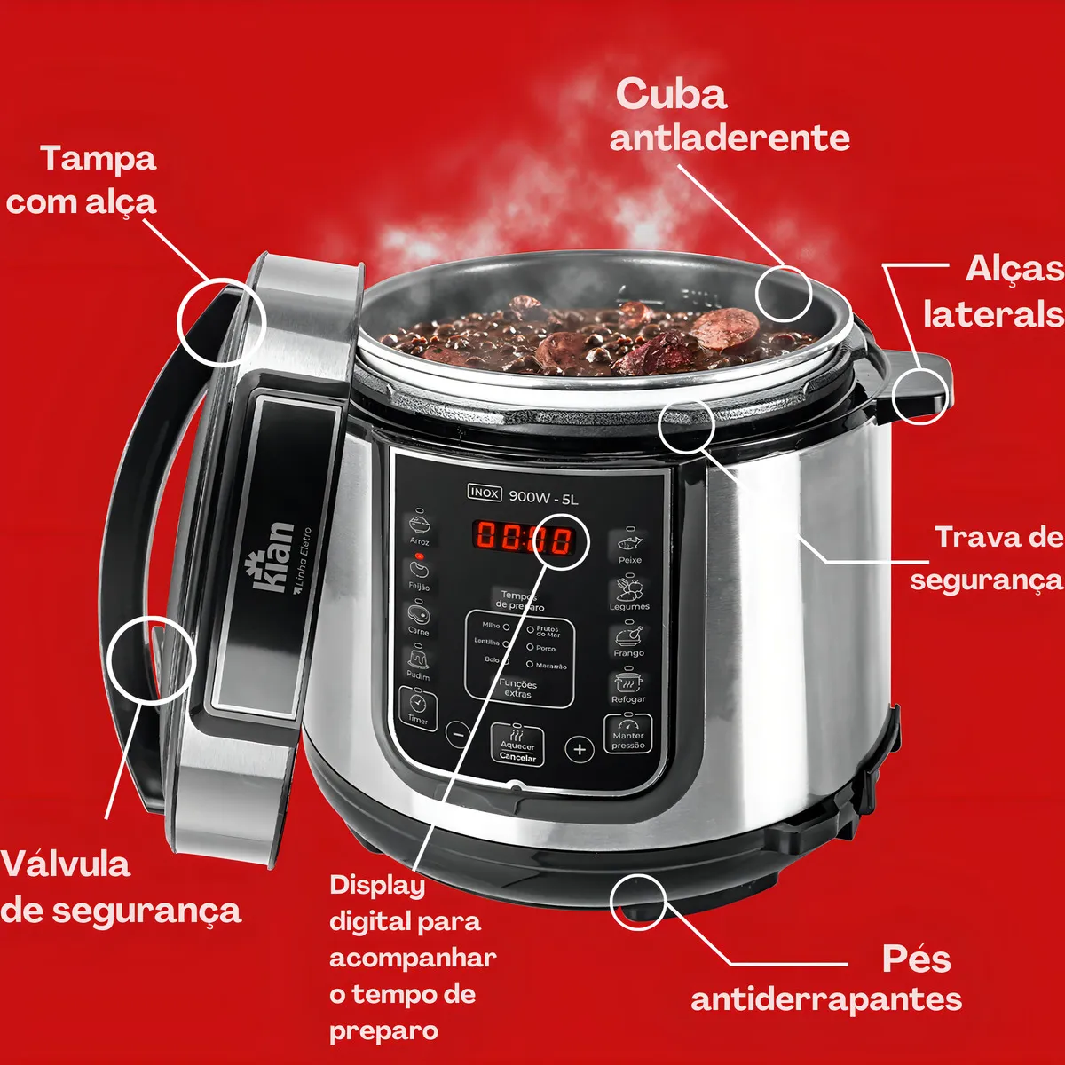 Panela De Pressão Elétrica 5 Litros Kian Inox — foto 5