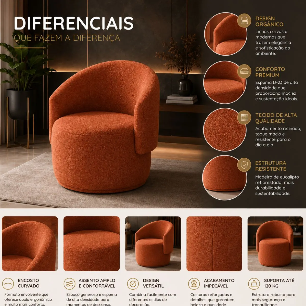 Poltrona Orgânica Beatriz Bouclé Terracota Conforto E Estilo — foto 5