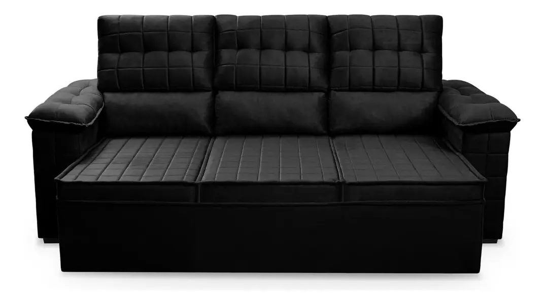 Sofá Retrátil Reclinável 4 Lugares 2,30m Quantum Preto Molas