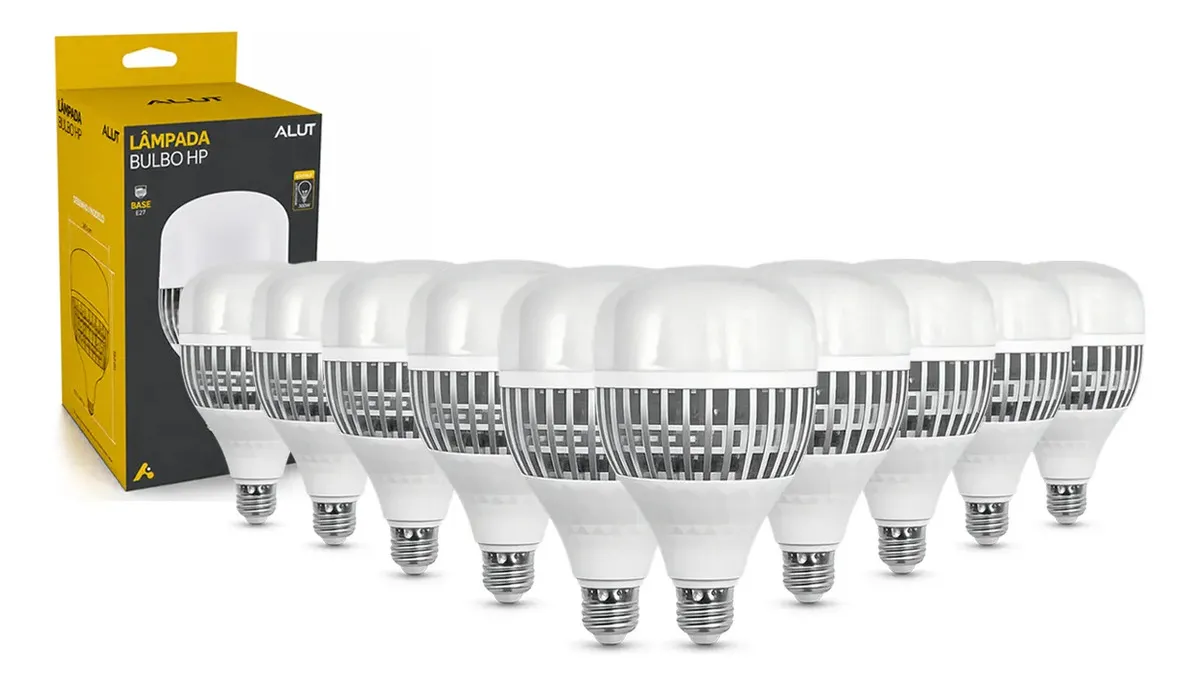 Kit 10 Lâmpadas LED Bulbo 100W Alta Potência Branco Frio 6500K Bivolt E27 - Super Bulbo Econômica 8000 Lúmens Ideal Galpã Fábrica Comércio