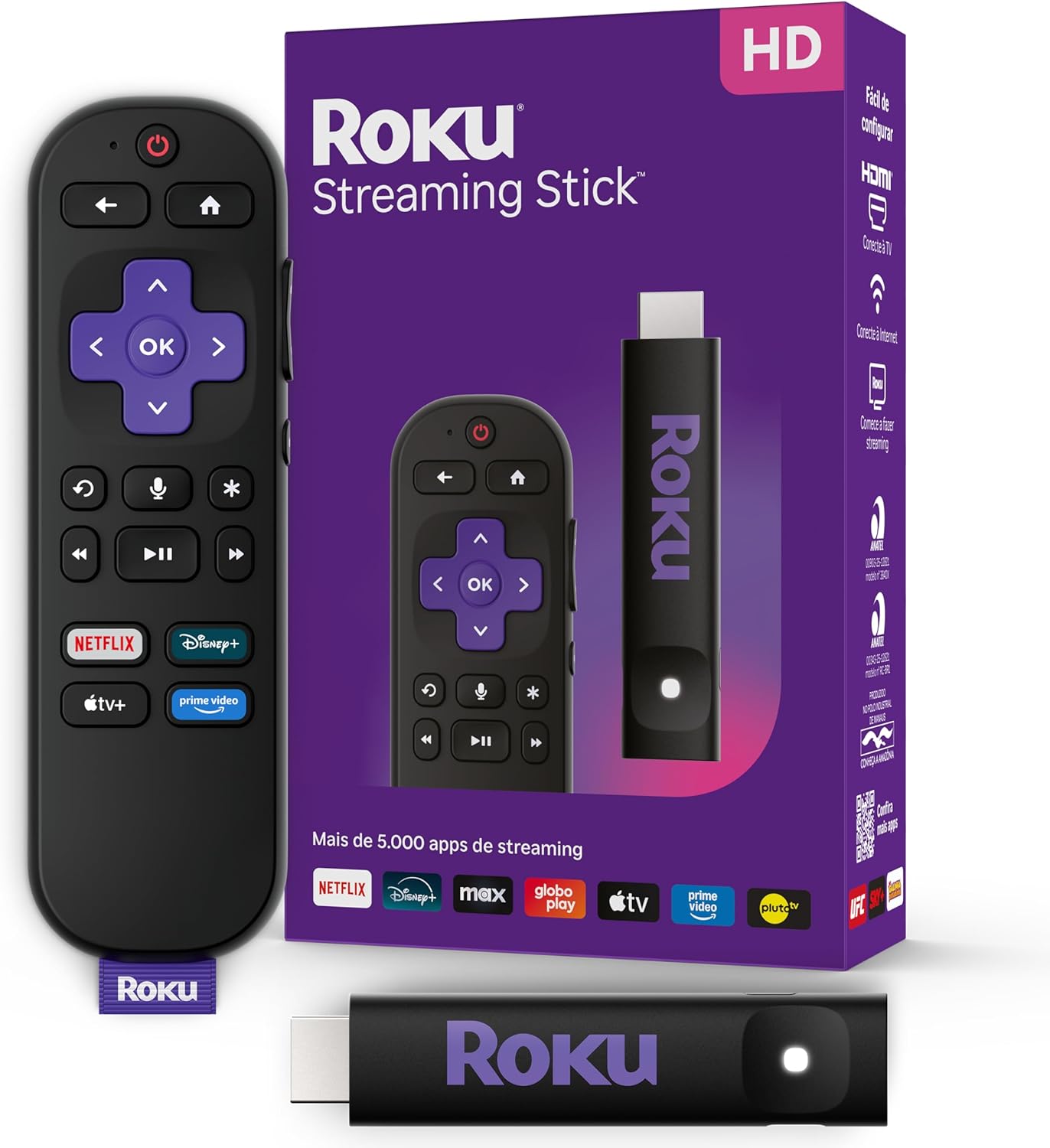 Roku Streaming Stick HD 2025 - Dispositivo de Streaming com Controle Remoto por Voz